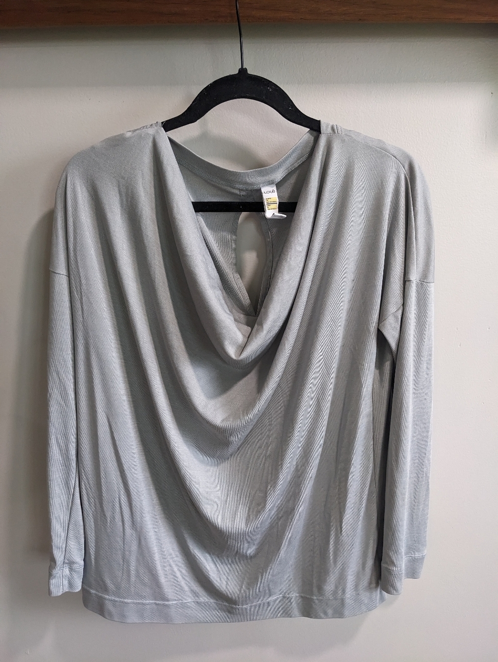 LOLE Slinky neck open back slit long sleeve grey Lightweight shirt Size Large